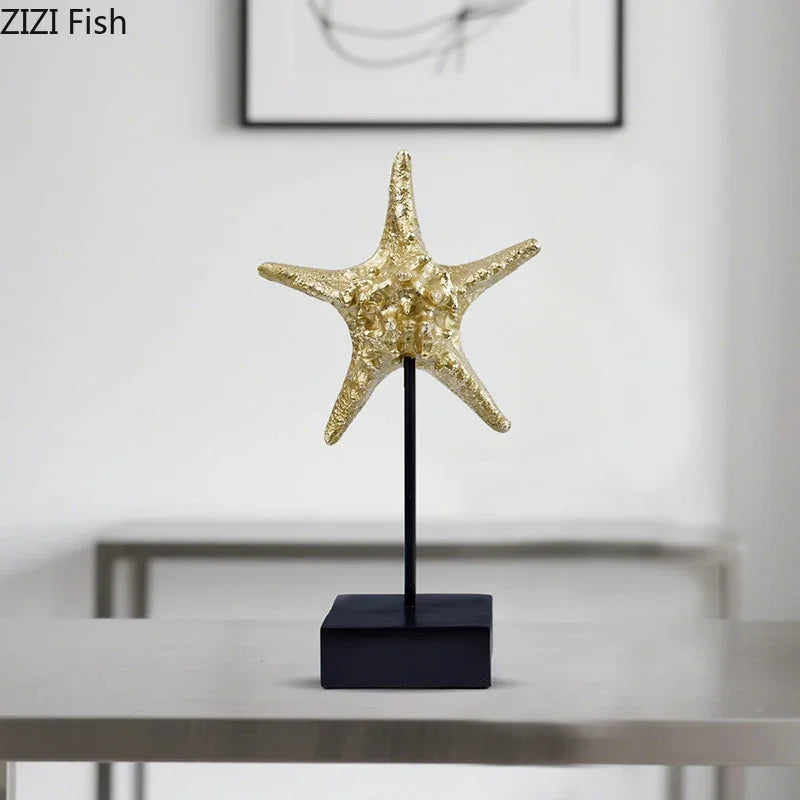 Decorbites™ Vergoldete Meerjungfrau-Statue Harz-Skulptur Raumdekoration Meeresorganismus-Ornament