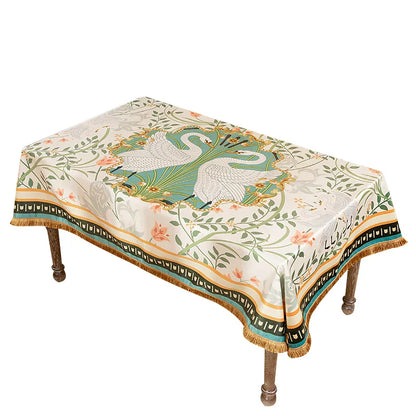 Decorbites™ Doppelschwan & Blumenmuster Samt-Tischdecke mit Quasten