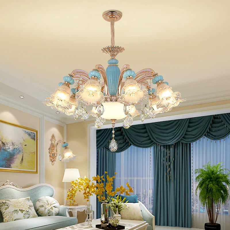 DecorBites™ Duplex Ceramic Crystal Pendant Lamp for Modern European Style Living Room