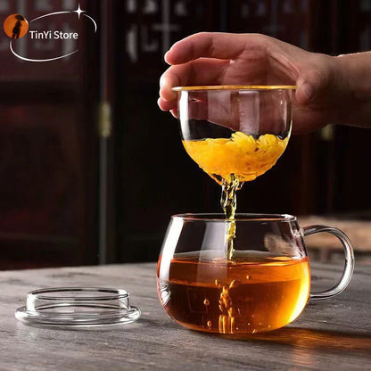 Decorbites™ Glas-Teetasse mit Infuser und Deckel - 350 ml Trinkgefäß für Zuhause und Büro