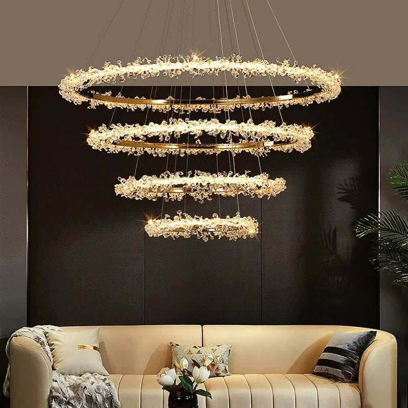 Gold Crystal LED Chandelier 4-Ring Design