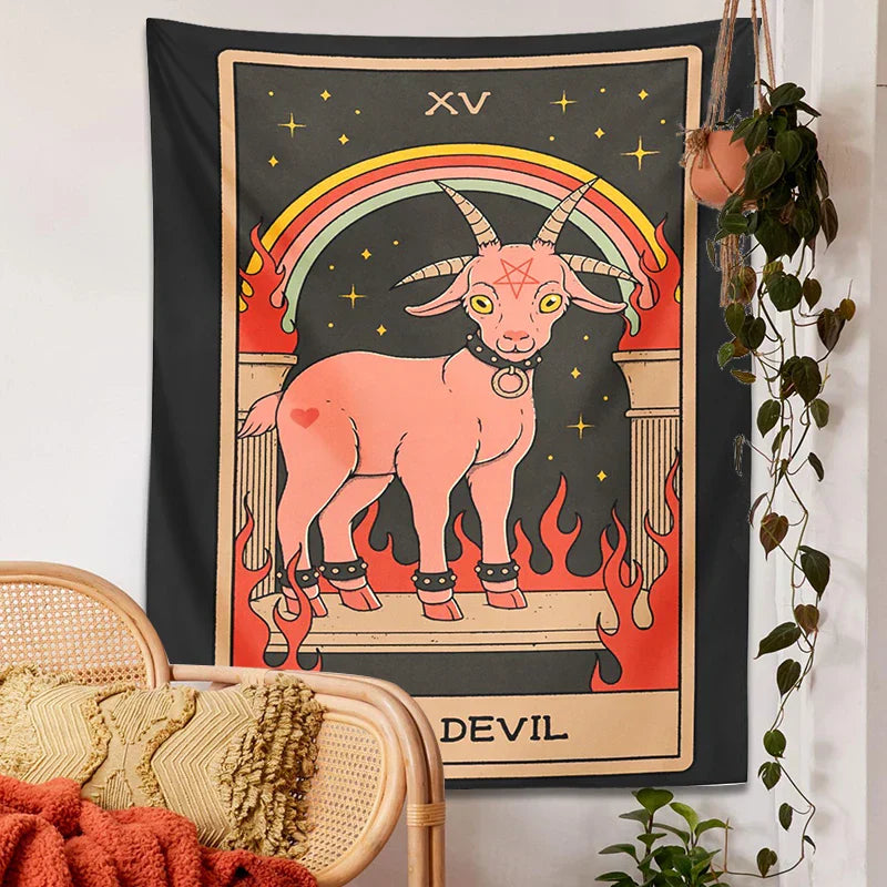 Decorbites™ Teufel Tarot Ziegen Wandhänger Tapisserie - Heimdekoration Hippie Studentenzimmer