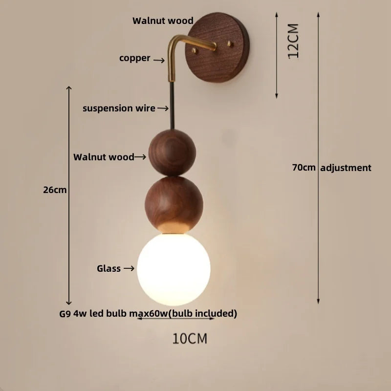 DecorBites™ LED Walnut Wood Wall Light Sconce with Adjustable Acrylic Lamparas