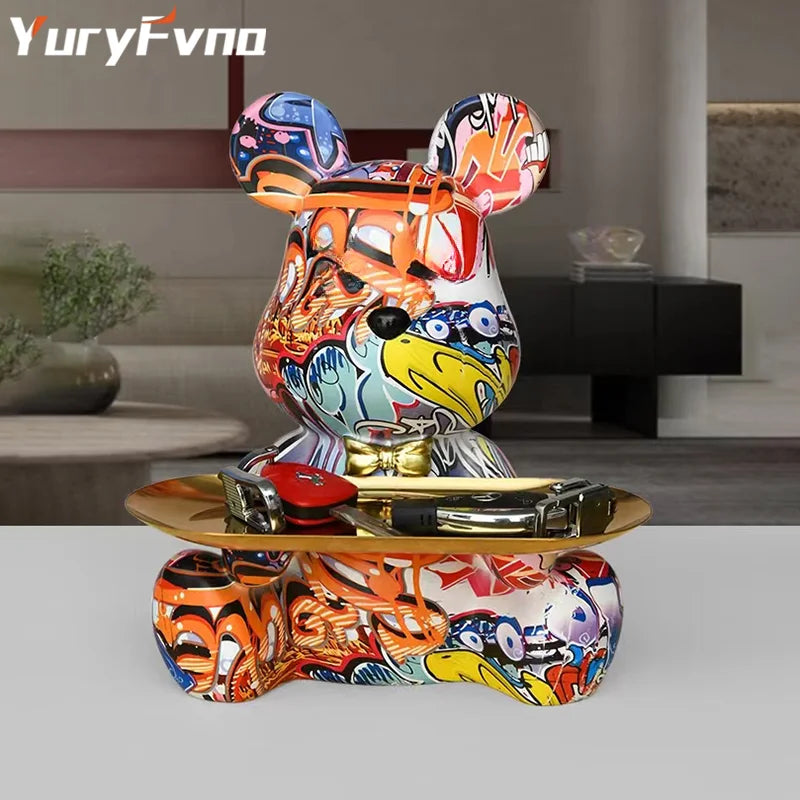 Decorbites™ Graffiti-Bären-Figur | Moderne Wohnraum-Dekorationsstatue | Schlüsselablage-Regal-Skulptur