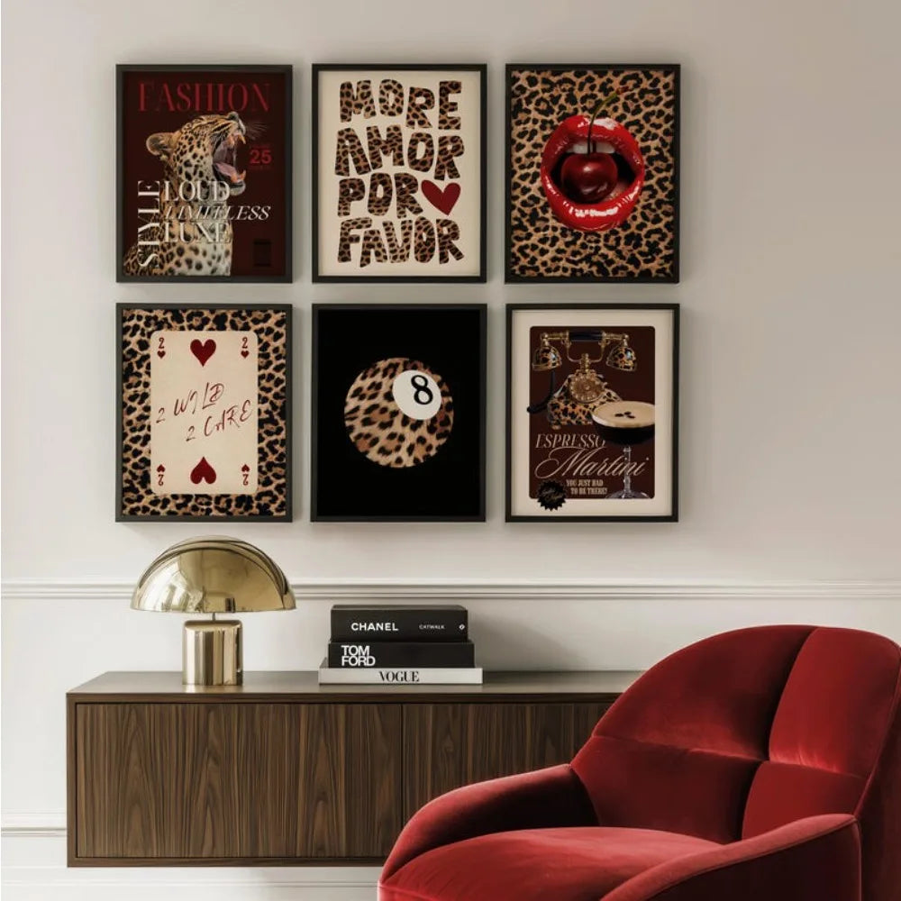 1/3/6pcs Retro Leopard Cheetah Canvas Prints Poster Y2k Funky Chic Art Prints Bedroom Apartment Wall Art Home Decor Art Poster