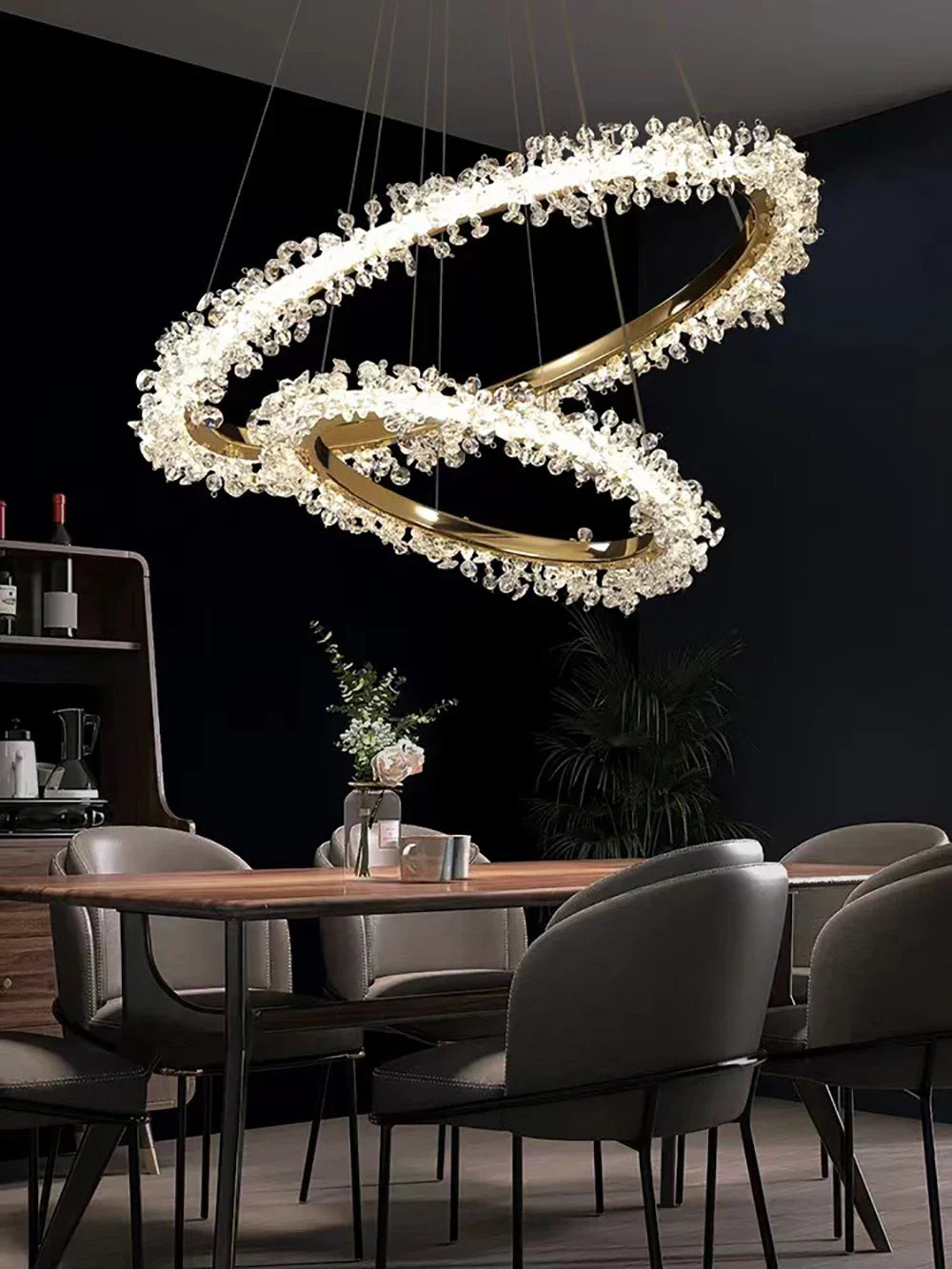 Decorbites™ Kristall-Gold/Schwarzer Ring-LED-Kronleuchter: Minimalistisches Luxus-Hängelampen-Deckenbeleuchtung
