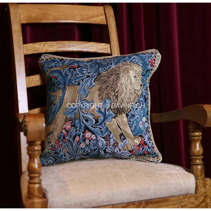 Decorbites™ Löwen-Teppich-Jacquard-Quadrat-Kissenbezug für Sofa und Bett – Vintage-Tierstil