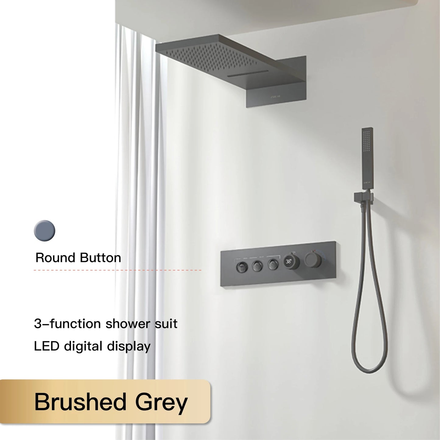 Luxury  black brass shower system wall-mounted LED digital display design Cold & hot dual-control 4-function ceiling shower Tap