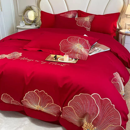 Decorbites™ Besticktes Ägyptisches Baumwoll-Bettwäsche-Set für King Queen RU Bettwäsche