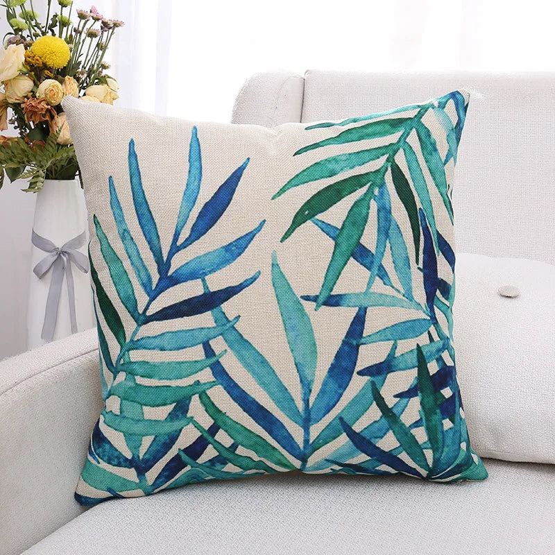 Decorbites™ Grüne Pflanzenblätter Blume Leinen Kissenbezug - Moderner Sofawurfkissenbezug