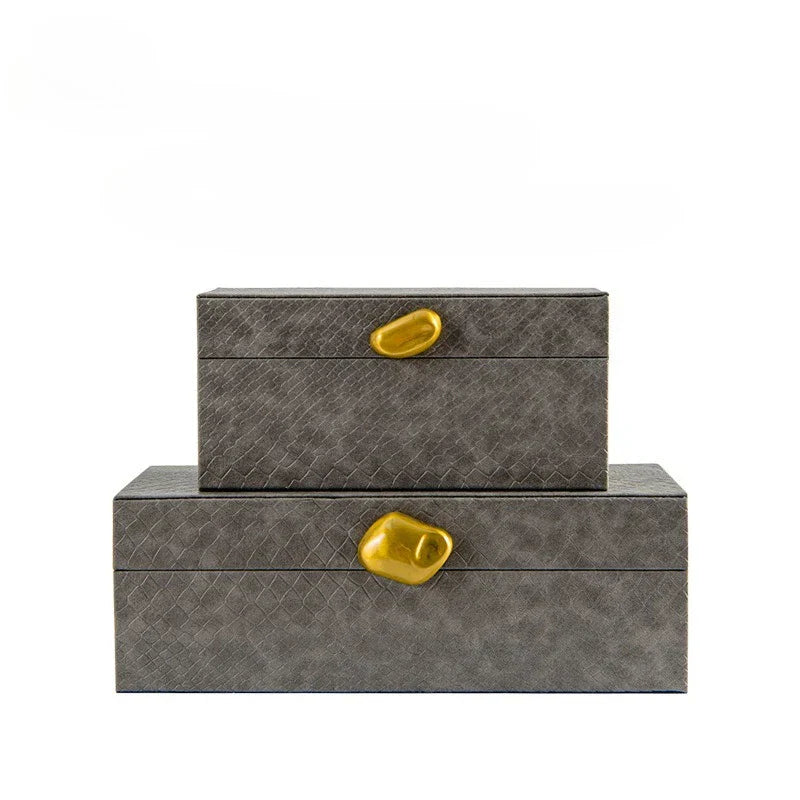 DecorBites™ Golden Stone Handle Leather Jewelry Box: Elegant Desktop Storage Container for Home Decor