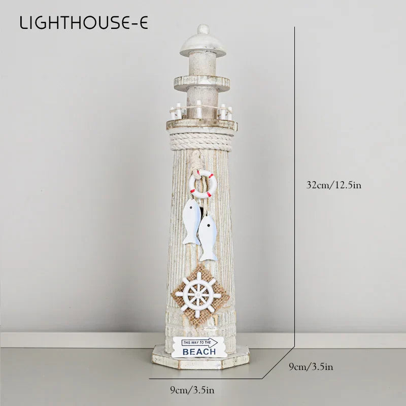 Decorbites™ Küstenholz-Leuchtturm- und Schiffsmodell für mediterrane Heimdekoration