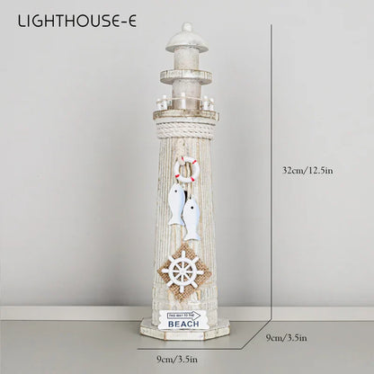 Decorbites™ Küstenholz-Leuchtturm- und Schiffsmodell für mediterrane Heimdekoration