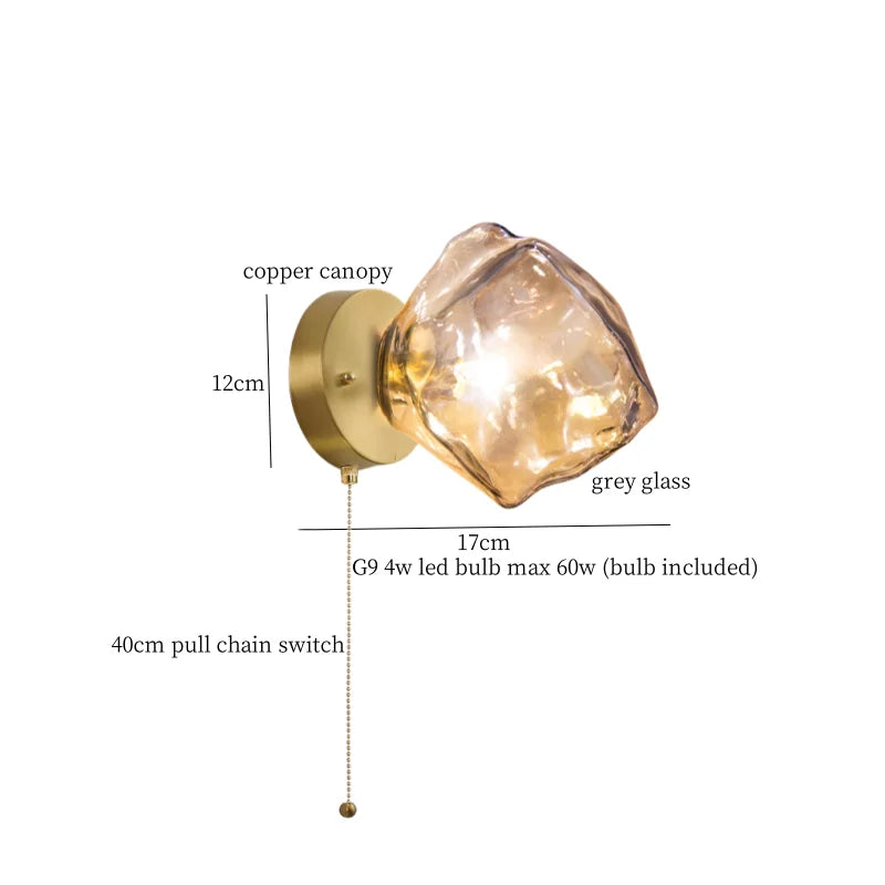 Brass Ice Glass Wall Sconce