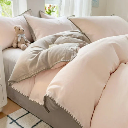 DecorBites™ Double-Layer Cotton Bedding Set - Soft, Skin-Friendly Solid Cover for Single Queen Bed