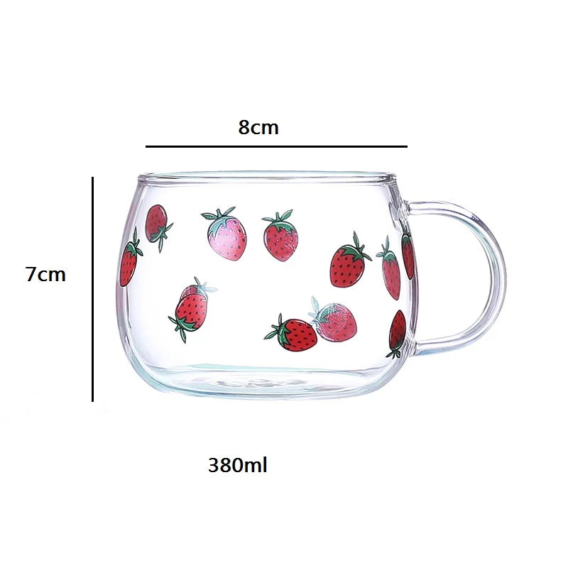 Decorbites™ Süße Brief-Glasbecher, 380ml: Erdbeerentee-Kaffee-Tasse, Frühstücks-Milch-Getränkeutensil