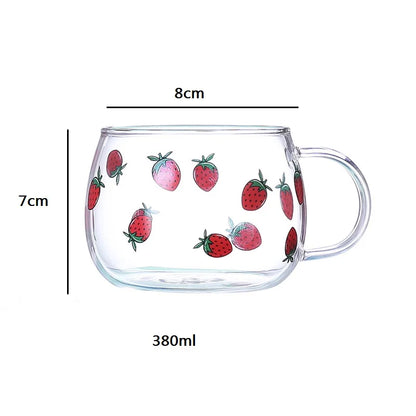 Decorbites™ Süße Brief-Glasbecher, 380ml: Erdbeerentee-Kaffee-Tasse, Frühstücks-Milch-Getränkeutensil