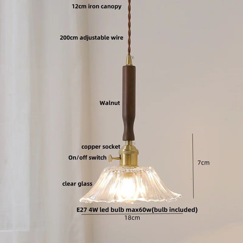 Decorbites™ Glas-LED-Pendantleuchte Walnussbaum Kupferschalter Nordisches Hängelicht