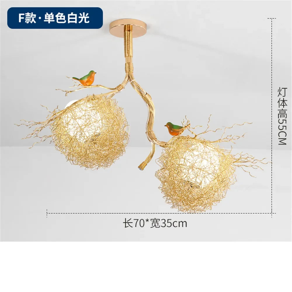 Decorbites™ Goldener LED-Kronleuchter Vogelnester für modernes Cottagecore-Wohnzimmer-Dekor