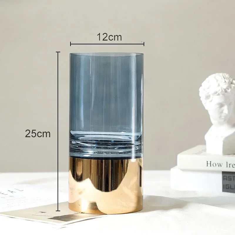 Decorbites™ Goldenes Glasvasen Klarer Schreibtisch-Dekor Hydroponische Blumenarrangement Knospen Blumentopf