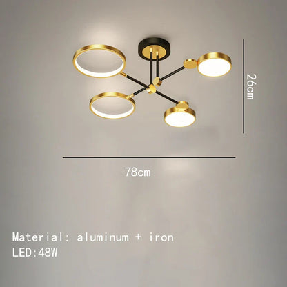 Decorbites™ Gold Schwarz Metall LED Kronleuchter – Minimalistisches 3-Farbtemperatur-Beleuchtung für Wohnzimmer und Restaurant