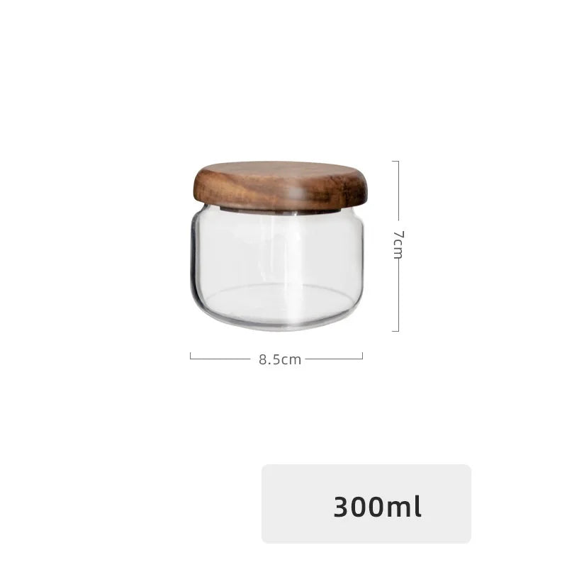 Decorbites™ Akazienholz-Deckel Klar-Glas-Vorratsglas 300ml für Trockenlebensmittel Snacks Süßigkeiten Gewürze Glas