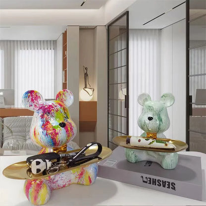 DecorBites™ Graffiti Bear Figurine: Modern Animal Statue & Key Storage Shelf