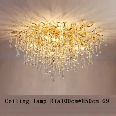 Gold Glass Pendant Chandelier Round L160cm