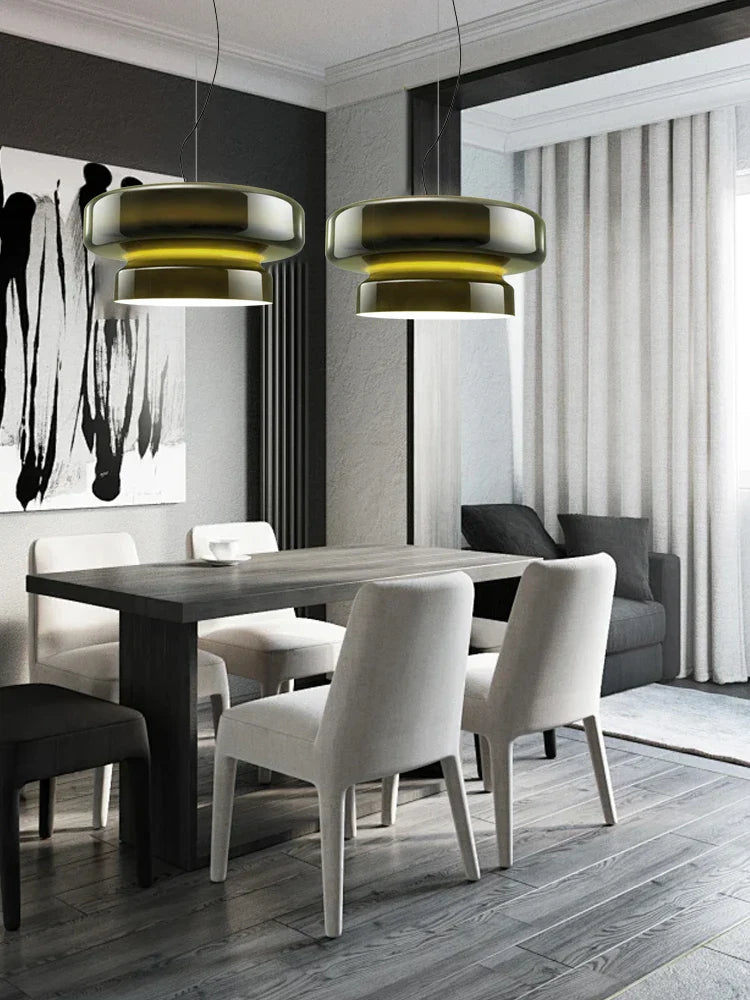 Green Glass Pendant Light Polished Steel 60cm