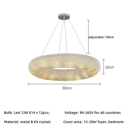 DecorBites™ Crystal Circle Chandelier Pendant Lamp for Modern Luxury Living Room Decor