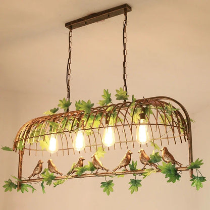 Decorbites™ Eisenkäfig-Lüster mit Grünblatt-Dekoration und LED-Lampen
