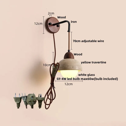 DecorBites™ LED Wall Light Fixture Yellow Travertine Stone Modern Bedside Lamp
