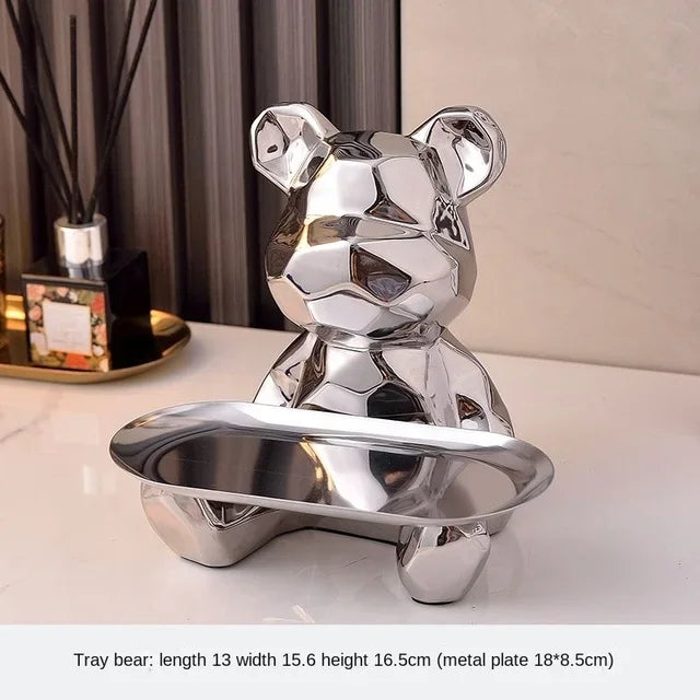 DecorBites™ Geometric Bear Piggy Bank Key Tray Cosmetic Bookshelf Statue & Storage Box