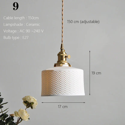 Japanese Ceramic Pendant Light With Copper Finish