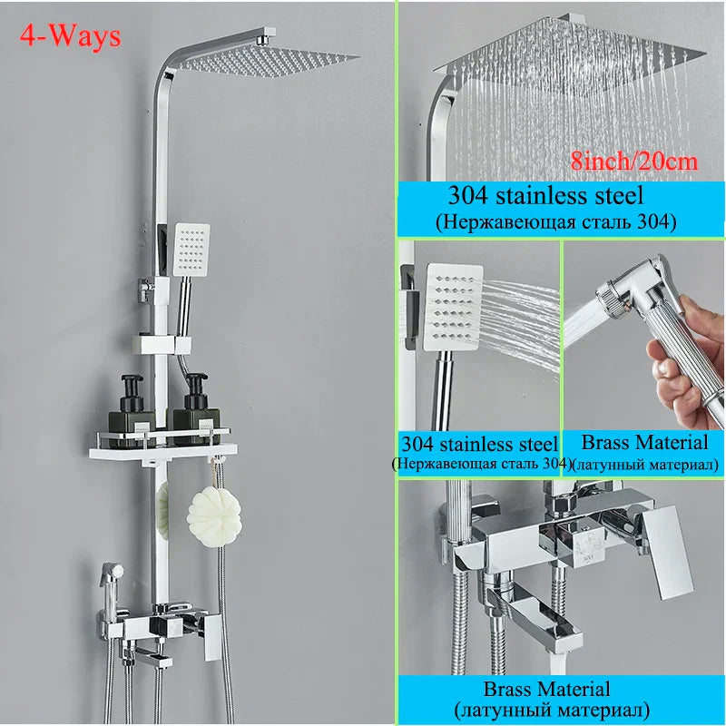 Decorbites™ Schwarze Messing-Duscharmatur-Set mit drehbarem Badewannen-Auslauf und Regendusche-Säule