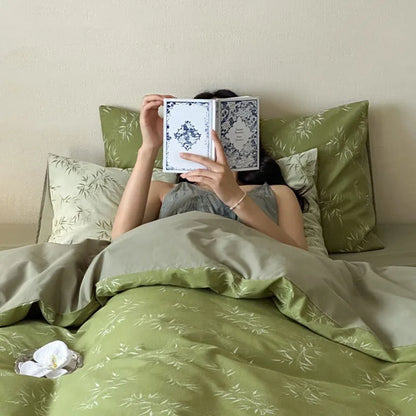 DecorBites™ Bamboo Leaf Jacquard Bedding Set: Soft & Comfortable Quilt Set, 100% Cotton, Green, Adult & Kids.