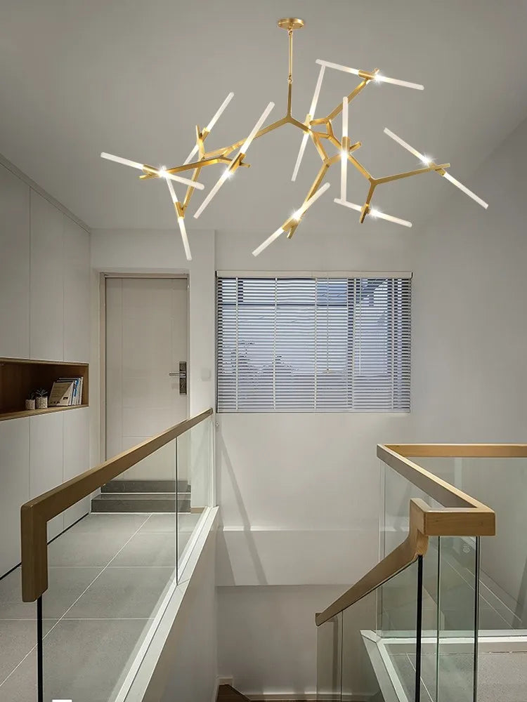 Gold Branch LED Chandelier For Staircase