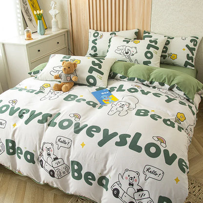 Decorbites™ Süßes Katzenbären-Druck-Bettwäsche-Set – Einzelbett Queen, modisches Design für Jungen und Mädchen