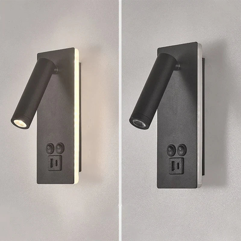 Decorbites™ Schwarz-Messing LED-Wandleuchte mit USB-Anschluss & Schalter - 3W-Scheinwerfer für das Schlafzimmer