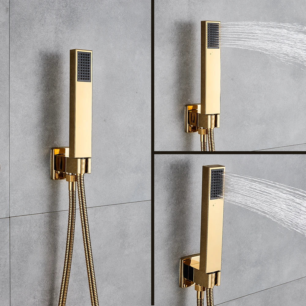 Gold LED Rainfall Shower 16-Inch Set