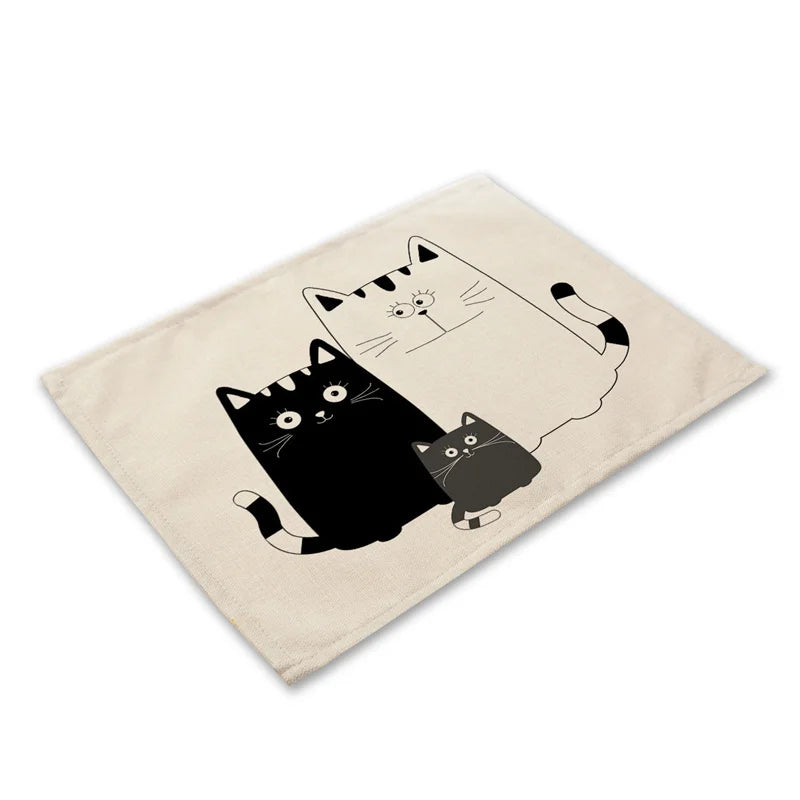 Decorbites™ Schwarze Katze Leinen-Platzset für Esstisch & Küchendekoration