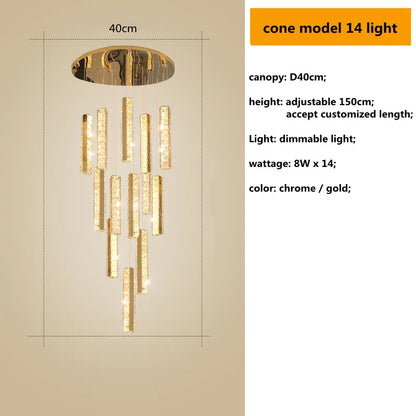 Decorbites™ Gold Chrom Stahl Kristall Anhängerleuchten mit dimmbarer LED für Villen-Treppe