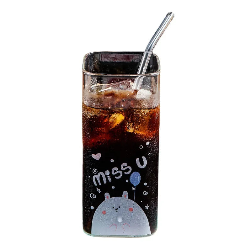 Decorbites™ 400ML Glas-Kaffeetasse mit farbenfrohem Muster für Milch, Bier, Tee und mehr