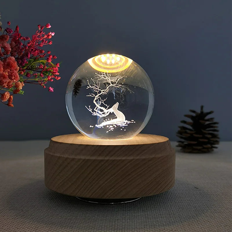 DecorBites™ Crystal Ball Music Box: Rotating Light Projection, Birthday & Valentine's Day Gift