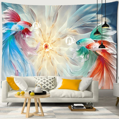 Decorbites™ Tintenlotus-Koi-Gobelin: Boho-Ästhetik Psychedelische Raumkunst Hippie-Dekoration