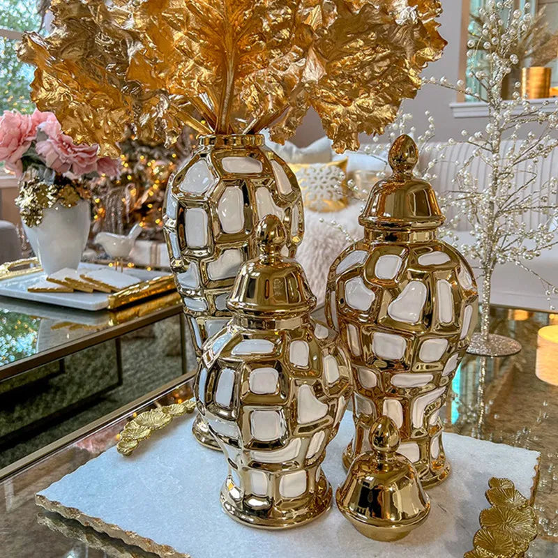 Decorbites™ Gold Karo Keramik Allgemeiner Behälter - Vintage Dekorative Ornamente