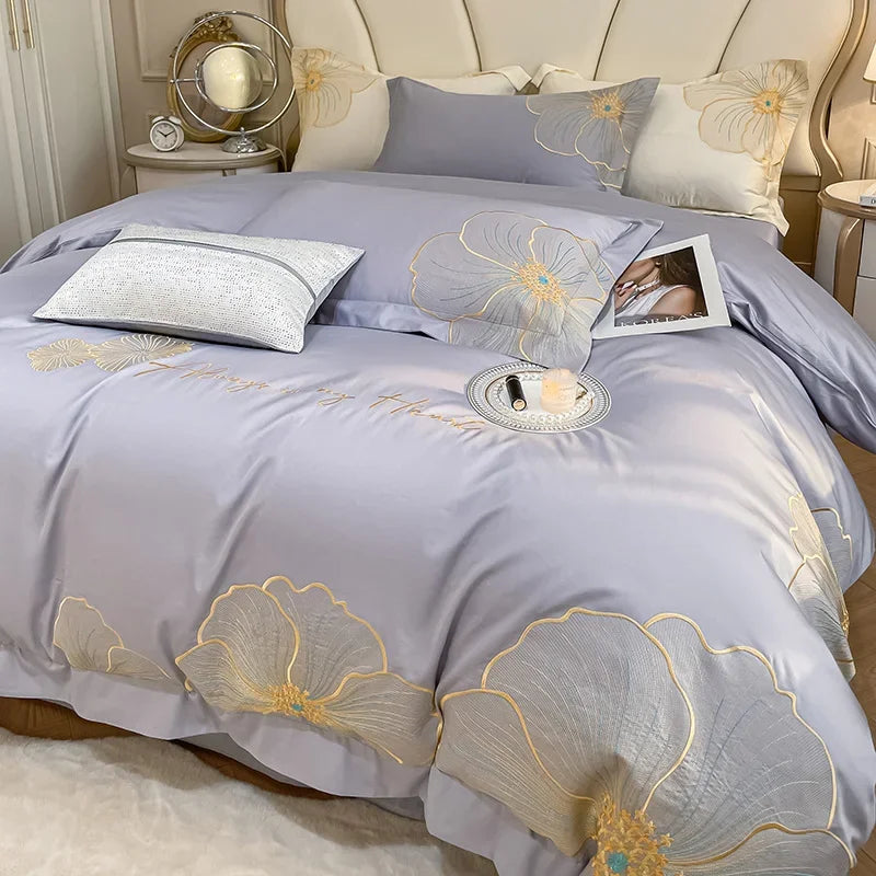 Decorbites™ Besticktes Ägyptisches Baumwoll-Bettwäsche-Set für King Queen RU Bettwäsche