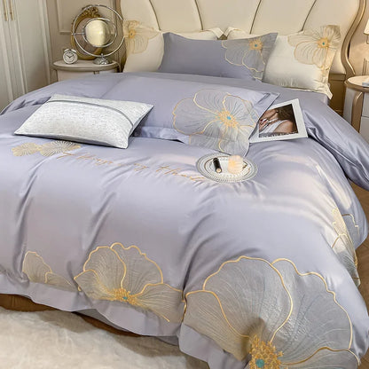 Decorbites™ Besticktes Ägyptisches Baumwoll-Bettwäsche-Set für King Queen RU Bettwäsche