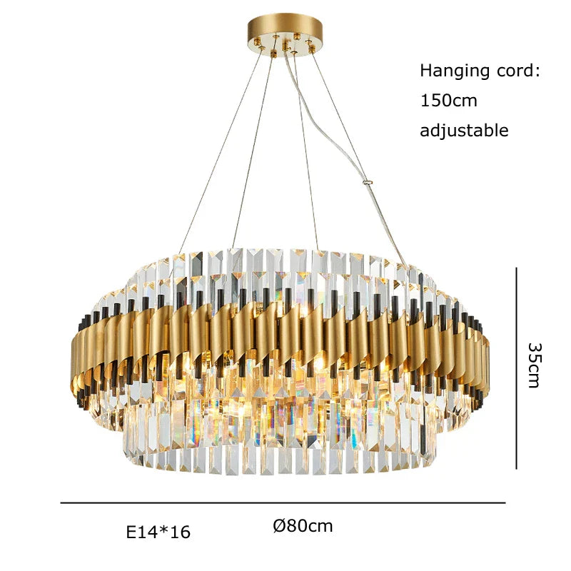 Gold LED Crystal Pendant Dia100cm Living Room