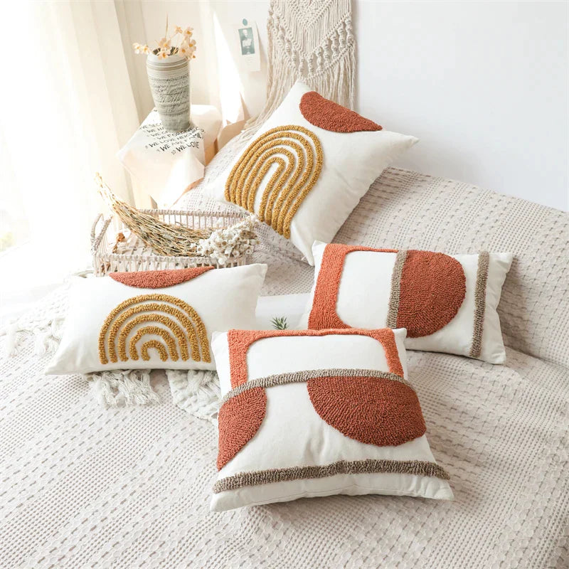 Decorbites™ Gematrisches Tufted Kissenbezug in verbranntem Orange Halbkreis für das Wohnzimmer